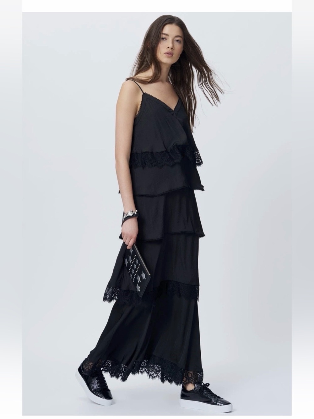 Rebecca Minkoff Piper Maxi summer lace trim Dress Women's Sz. 6 (Black)